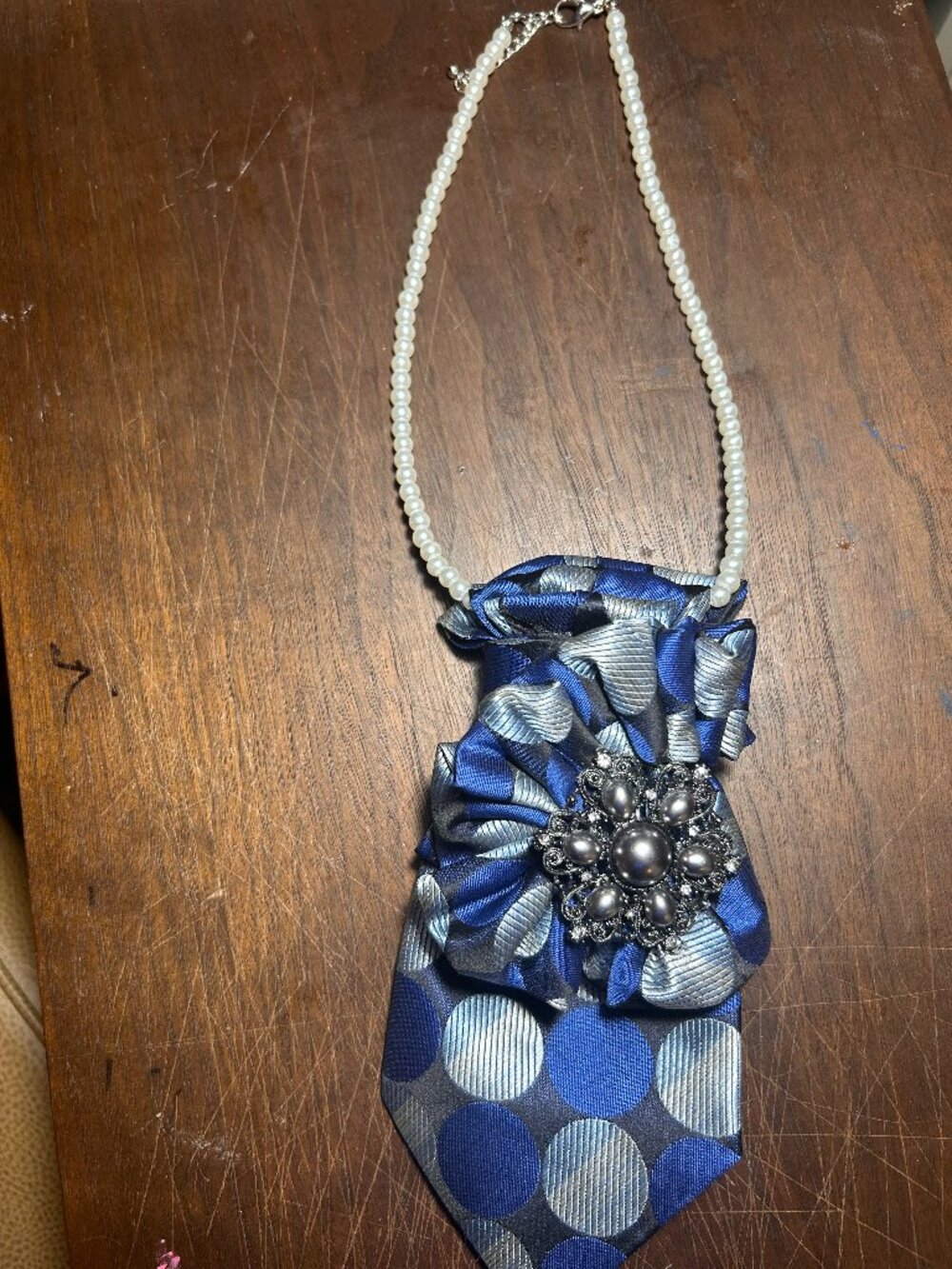 Blue Tie Statement Necklace - Picture 5 of 5